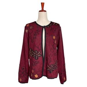 NOVICA Alpaca Blend Embroidered Floral Cardigan Single Button Size L